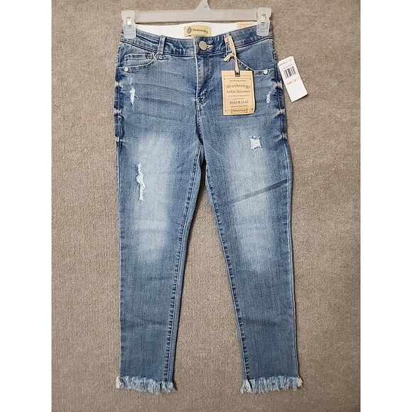 Democracy Ab Technology Ankle Skimmer Jeans Womens 2 Blue Raw Hem Distressed NEW - Picture 1 of 11